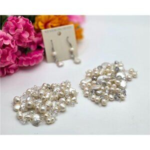 Sterling Silver Pearl And Crystal Two Necklace And Earrings Set